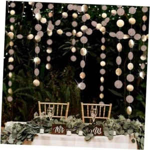 Glitter Champagne Gold Decorations Paper Circle Dots Garland Party Streamers - Picture 1 of 7