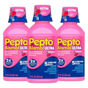 Pepto Bismol Liquid Ultra 5 Symptom Fast Relief Cherry Flavor 12oz Lot of 3 - Picture 1 of 6