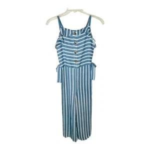 Kensie Girl Striped Jumpsuit Blue White Bow Detail Straps Girl Size 12 - Picture 1 of 5
