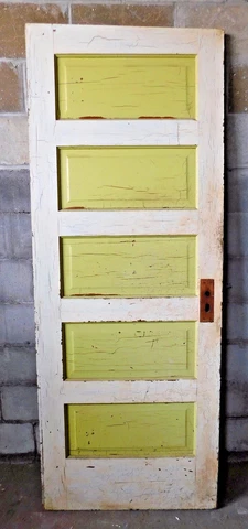 Antique Victorian Interior Five Panel Door - C. 1900 Fir Architectural Salvage Cover