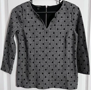 Talbots Women's Petite Top Plaid Polka Dot 3/4 Sleeve Blouse Black White - Picture 1 of 12