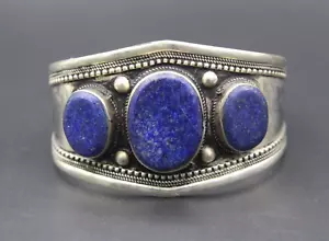 Afghan Cuff Bracelet, Boho Tribal Lapis Lazuli Stones Cuff Nomadic Bracelet, - Picture 1 of 10