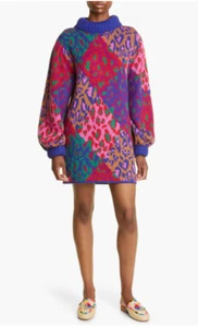 Neu mit Etikett $ 200 Farm Rio gemischt Leopard Pop Langarm Pulloverkleid in XL! - Bild 1 von 7