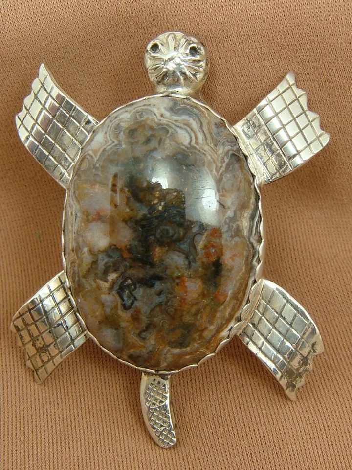 MORNINGSTAR 纯银海洋碧玉龟胸针胸针晨星 — 第 1/1 张图片