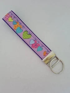 Purple patchwork heart print key fob wristlet - Picture 1 of 1