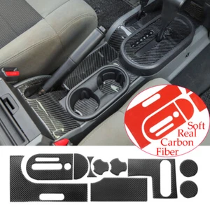 10*Real Carbon Fiber Center Console Gear Shift Trim For Jeep Wrangler JK 2007-10 - Picture 1 of 9