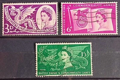 GREAT BRITIAN 1958 SG 567-569 COMMONWEALTH GAMES STAMPS SET OF 3V USED GB568 - Image 1 of 2