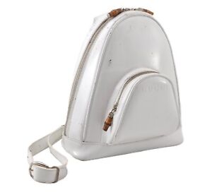 Authentic GUCCI Bamboo Shoulder Cross Body Bag Leather White Junk 4544G