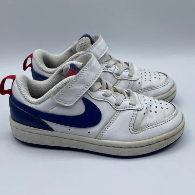 Nike Court Borough Rojo Blanco Azul Gancho y Lazo Bajo Cuero Tenis Niños 10.5C Foto 1 de 4