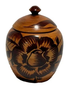 Vintage Bahamas Brown Wooden Container Jar Stash with Lid Hand Carved 5” Tall - Picture 1 of 10
