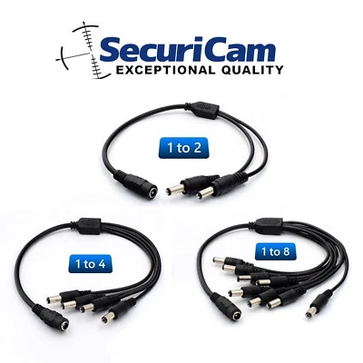 SECURICAM CAVO SPLITTER ALIMENTAZIONE DC 2 4 o 8 VIE JACK 2.1x5.55MM PER TELECAMERA CCTV LED PSU