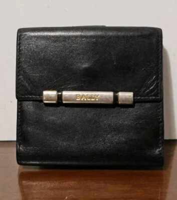 Cartera compacta Bally vintage de cuero negro liso - ¡EXCELENTE ESTADO! Foto 1 de 4