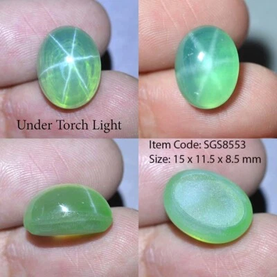 16.75 Ct 15x11.5 MM Green Star Sapphire 6 Rays Lab Created Corundum VDO SGS8553 - Image 1 of 4