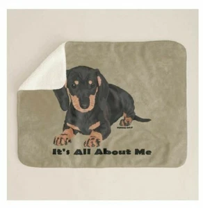 Dachshund Black & Tan About Me Puppies Rule Brown Sherpa Fleece Throw Blanket - Picture 1 of 5