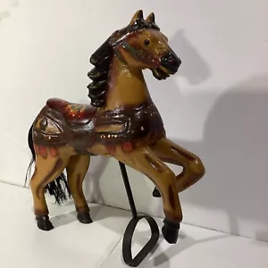 RARE ANTIQUE 1900 SALESMAN SAMPLE Carousel Horse Handmade Carved Wood Iron Stand - Picture 1 of 13