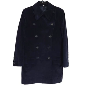 Helmut Lang Mens Pea Coat Navy Blue Corduroy 90s Longline Double Breasted 42 Sm - Picture 1 of 12
