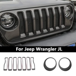 Inserciones de rejilla delantera cubierta de faros embellecedor para Jeep Wrangler JL 2018 + fibra de carbono - Imagen 1 de 7