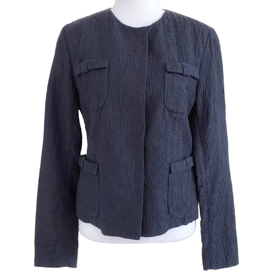 MARNI GIMAN SUMMER 2013 SILK BLEND CHARCOAL DARK GREY TEXTURED COLLARLESS BLAZER - Image 1 of 4