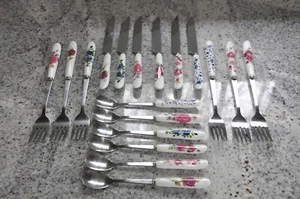 6 Forks 6 Spoons 6 Knives Appetizer Cocktail Stainless Floral Flatware - Picture 1 of 6