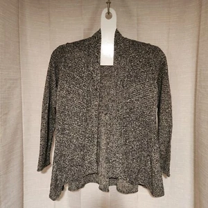 Eileen Fisher Mujer Cárdigan Suéter Negro Blanco Lana Lino Mezcla Talla Pequeña - Imagen 1 de 6