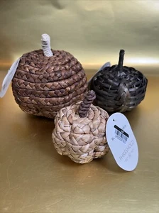 Threshold Handcrafted Woven Pumpkin, Lot Of 3 Fall Halloween Thanksgiving Decor - Picture 1 of 9