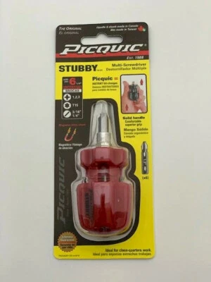 PICQUIC STUBBY Multi Bit Screwdriver  Ideal for the Kitchen drawer Bright Red - Image 1 of 3