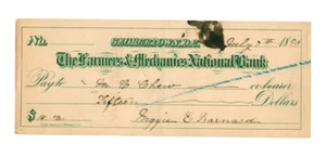 Farmers & Mechanics National Bank signed 1890 check Mary Claggett Chew, Maryland - Picture 1 of 4