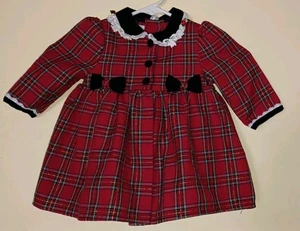 Vintage Baby Mädchen rot kariert Schottenkaro Kleid & Jacke Weihnachten Feiertage 12M - Bild 1 von 7