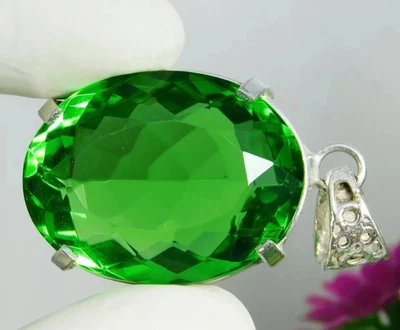 62 Karat Grün Topas Oval Cut 925 Sterlingsilber Zertifiziert Edelstein Anhänger - Bild 1 von 4
