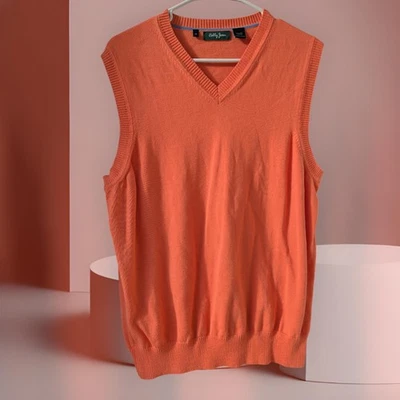 Colete suéter masculino Bobby Jones golfe médio laranja pêssego algodão pima gola V  - Imagem 1 de 4