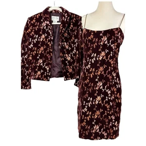 Oscar de la Renta Chaqueta y Vaina Vestido Conjunto Cadena Correas Terciopelo Seda Floral M 10 - Imagen 1 de 19