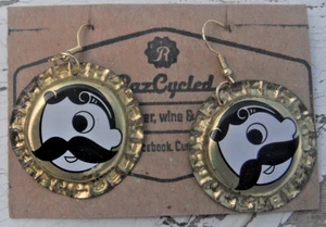 NATIONAL BOHEMIAN MR BOH Bottle Cap DANGLE EARRINGS ** New On Card ** - Picture 1 of 3