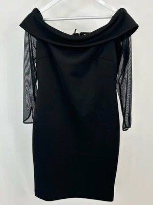 CALVIN KLEIN Sheath Dress Off Shoulder Mesh Sleeves Size 12 Black Women Cocktail - Image 1 of 4