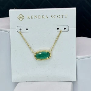 Kendra Scott Elisa Halskette Gold Smaragd Katzenauge Grün Anhänger Neu mit Etikett - Bild 1 von 5