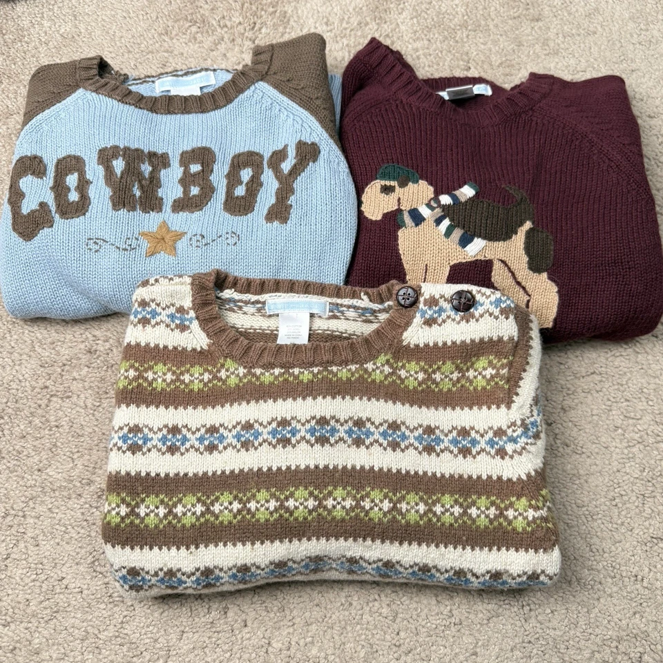Janie and Jack Lot of 3 Sweaters Boys 5T Cotton/Wool Knit Cowboy Dog Fair Isle - Image 1 of 4