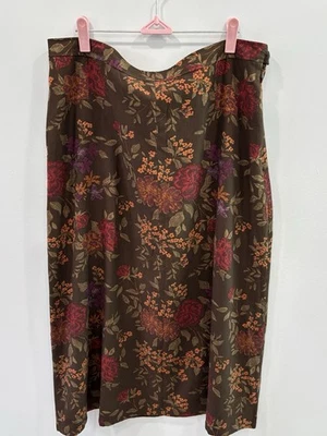 Eddie Bauer Brown Floral Midi Skirt Size 12 Silk Cotton NWT Boho Fall Style - Image 1 of 4