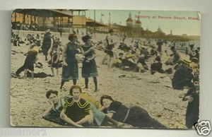 Trajes de baño en Revere Beach MA Massachusetts postal 1916 color RPPC - Imagen 1 de 2