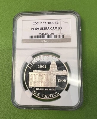 2001-P $1 Proof US Capitol Visitor Center Commem Silver Dollar NGC PF 69 - Image 1 of 4