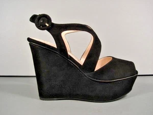 PRADA 35/5 BLACK SUEDE WEDGE PLATFORM STRAPPY SANDALS SHOES RUBBER SOLE NEW $856 - Picture 1 of 7