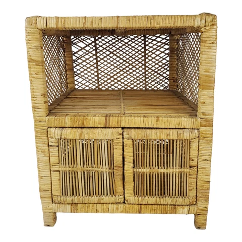 Vintage Natural Rattan Cabinet Table Shelf Storage Stand Bath Boho Mid-Century Cover