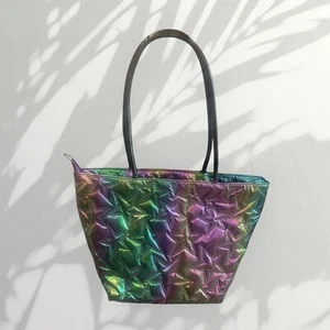Hologram Puffer Quilited Shoulder Bag Tote Bag Padded Lightweight Hobo Bag Purse - Picture 1 of 7