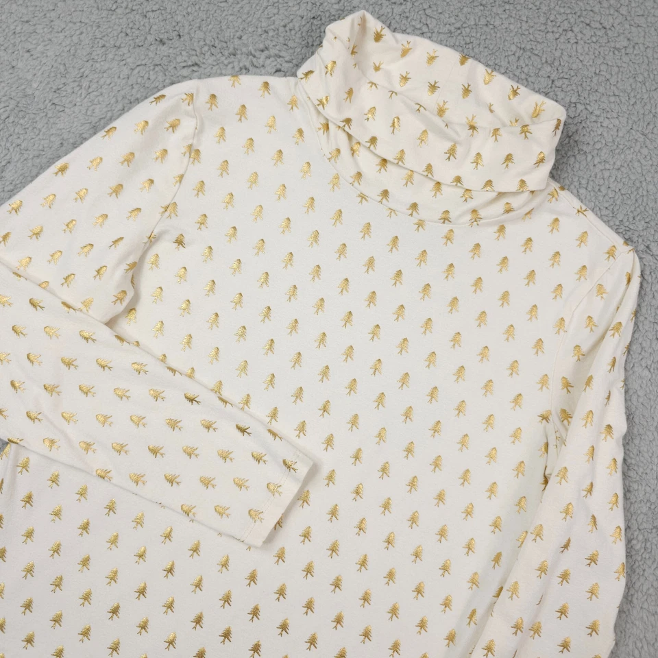 Talbots Shirt Womens P Petite Cream Gold Metallic Tree Turtleneck Tee Christmas - Image 1 of 4