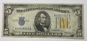 1934A $5 North Africa Emergency Issue Yellow Seal - Picture 1 of 2