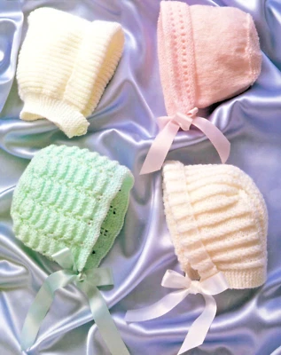 Baby Bonnet Knitting Pattern Copy – Vintage EMU 3/4 Ply Designs for 6–12 Months  - Image 1 of 3