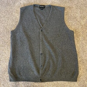 Vintage Eddie Bauer Sweater Vest Adult Extra Large Tall Gray Button Up Knit Mens - Picture 1 of 9