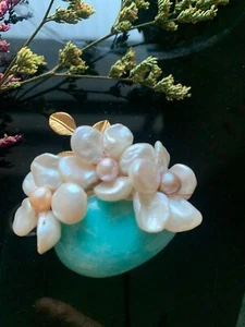 Broche colgante hoja chapada en oro amazonita rama de flores con cuentas D13 - Imagen 1 de 8