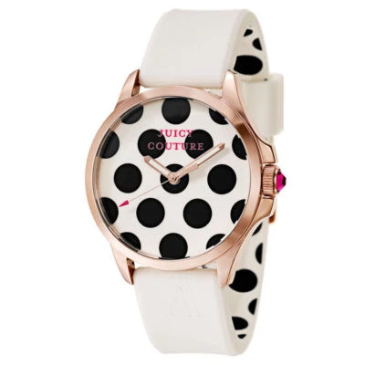 NUEVO Reloj para mujer Juicy Couture 1901223 Jetsetter banda blanca tono oro rosa $145 Foto 1 de 2