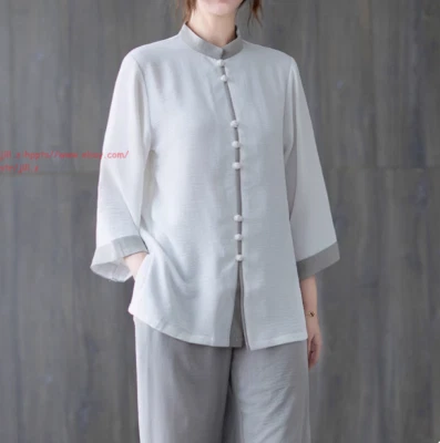 Women's Cotton Linen Shirts +Pants Tai Chi Sets Blouse Arts Kung Fu Su Uniforms - Image 1 of 4