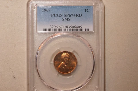 1967 LINCOLN CENT GRADED PCGS SP67+RD SMS Cover