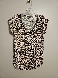 Express Womens Animal Print V-Neck Lightweight Blouse Short Sleeve Size Small - Picture 1 of 8